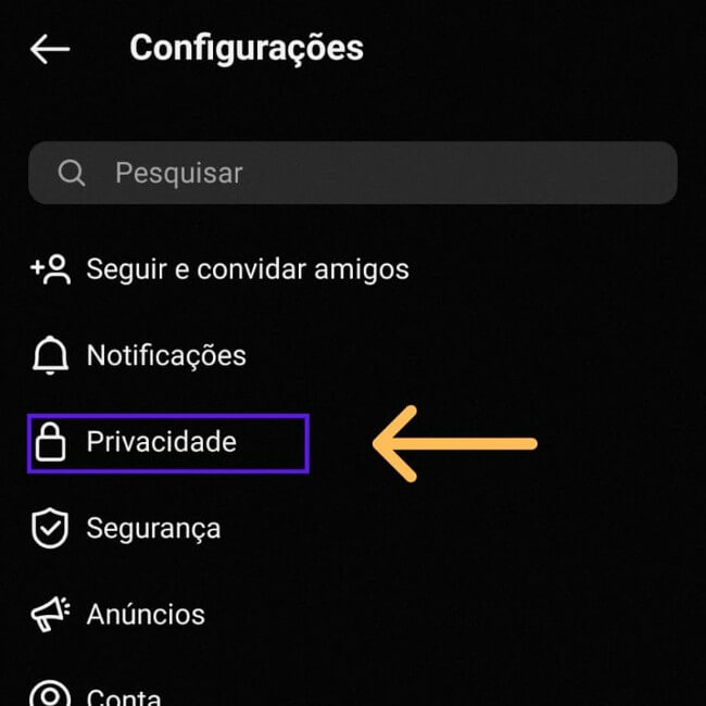 Configurações de privacidade instagram