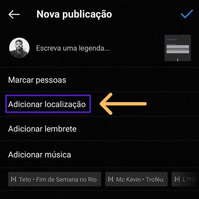 Adicionar localização publicação instagram