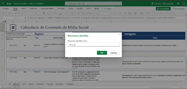 Renomear planilha excel