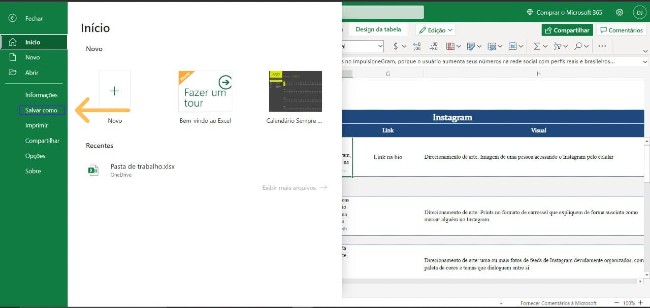 Salvar nova planilha excel