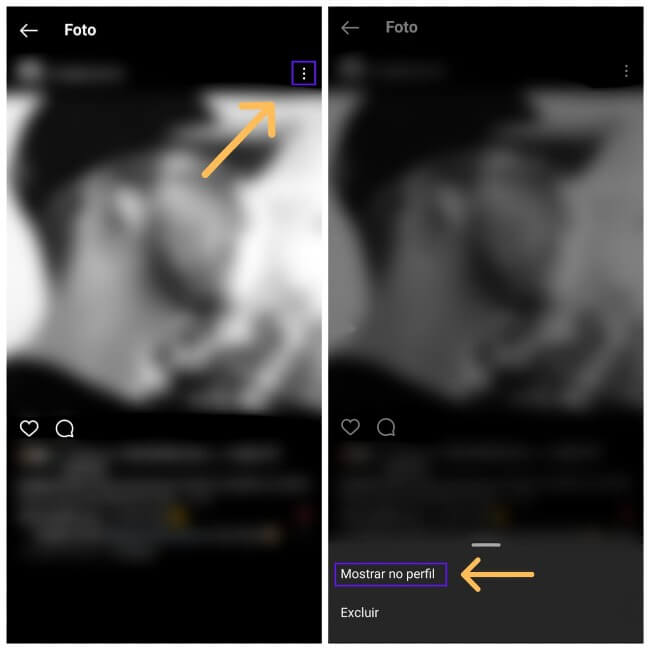 Selecionar mostrar no perfil foto arquivada instagram