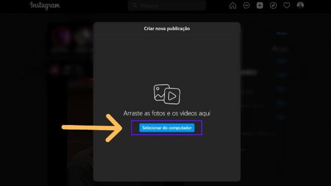 print botão selecionar do computador foto instagram