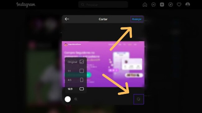 setas adicionar nova foto ou avançar pc instagram