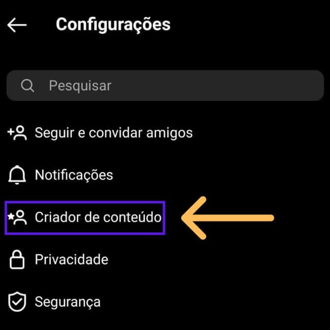 seta indicando criador de conteúdo instagram