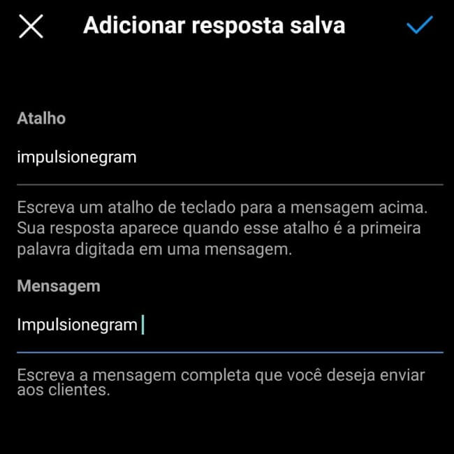 print da resposta automática instagram