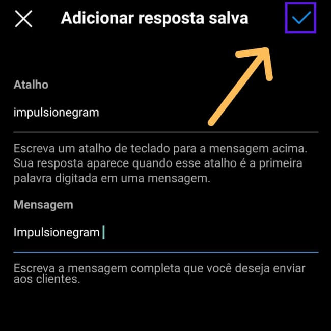 tela adicionar resposta salva instagram