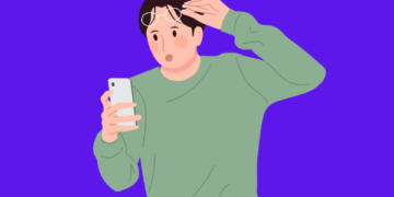 Desenho de homem com celular na mão tentando descobrir se alguem tirou print do Stories do Instagram