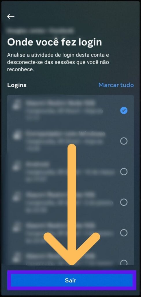 Tela de onde você fez login com indicativos em sair