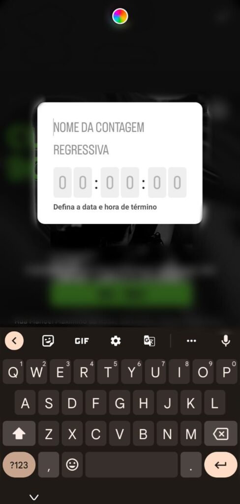 Tela de edição da figurinha contagem regressiva no Instagram