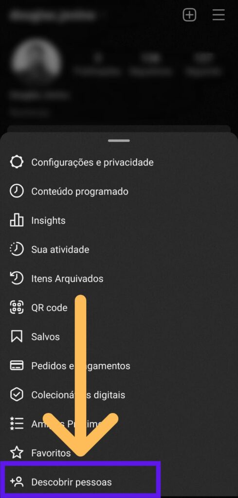 Menu do Instagram com indicativos sobre a opção descobrir pessoas