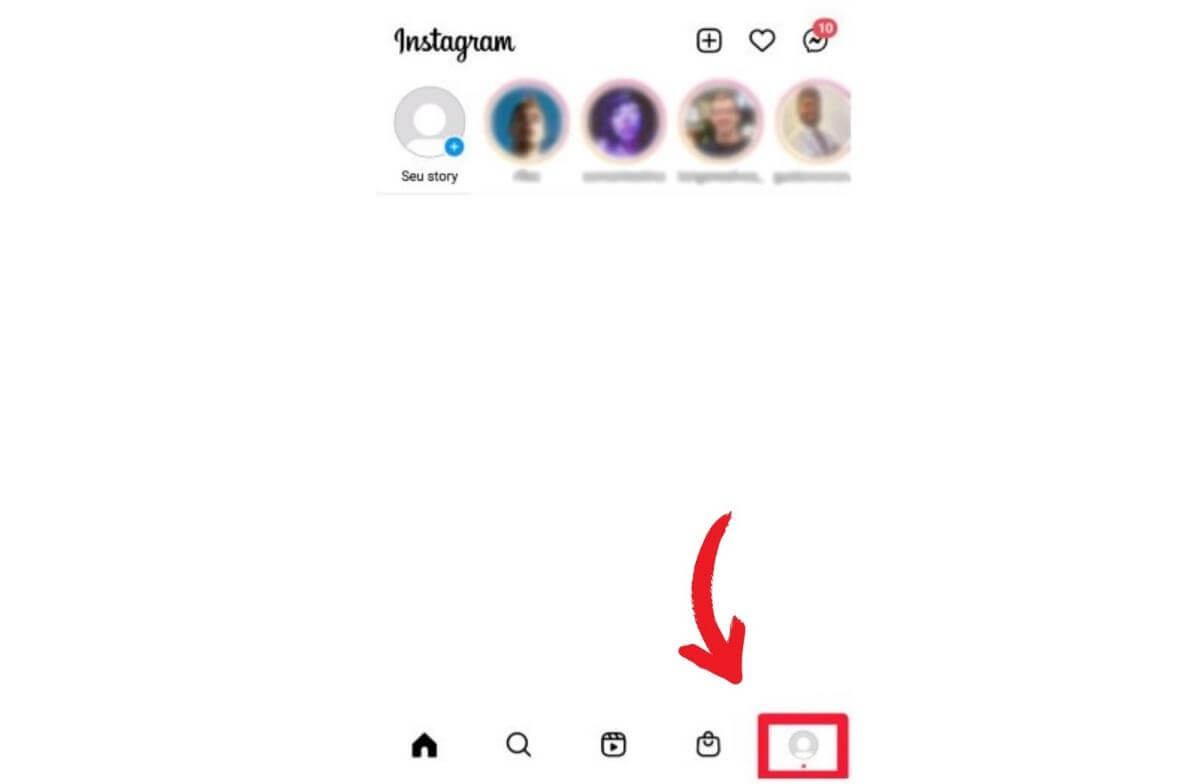 Acessar o perfil na tela home do Instagram