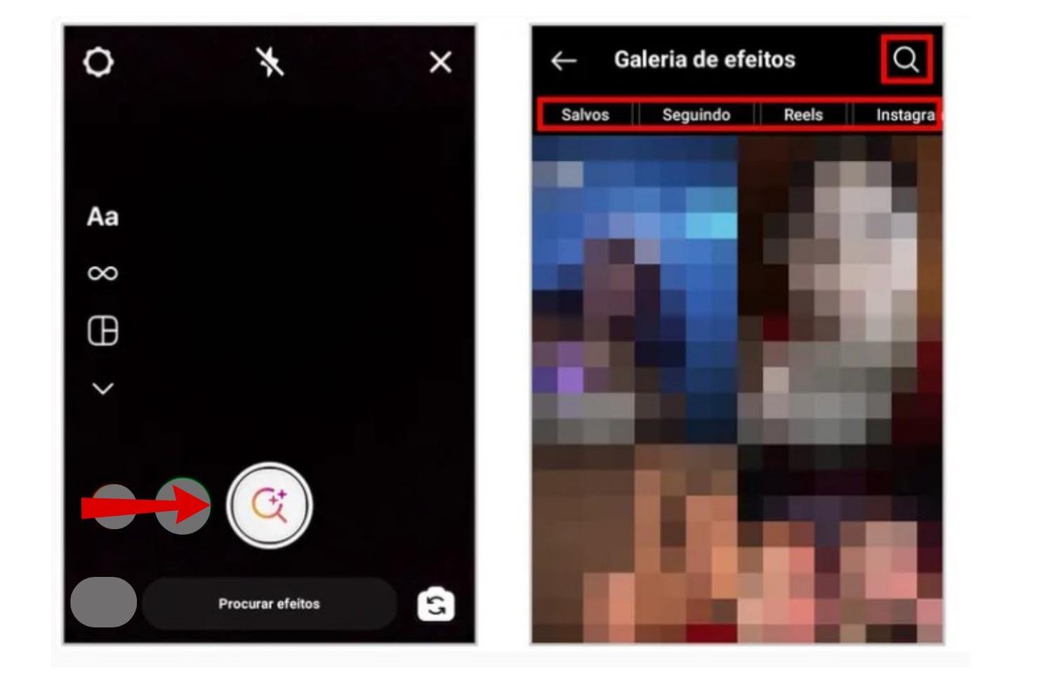 Imagem tela Instagram pesquisar filtros na galeria