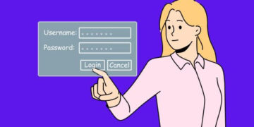 Desenho representativo de uma mulher clicando no botão login