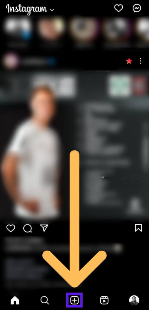 Tela do aplicativo Instagram botão adicionar uma publicação