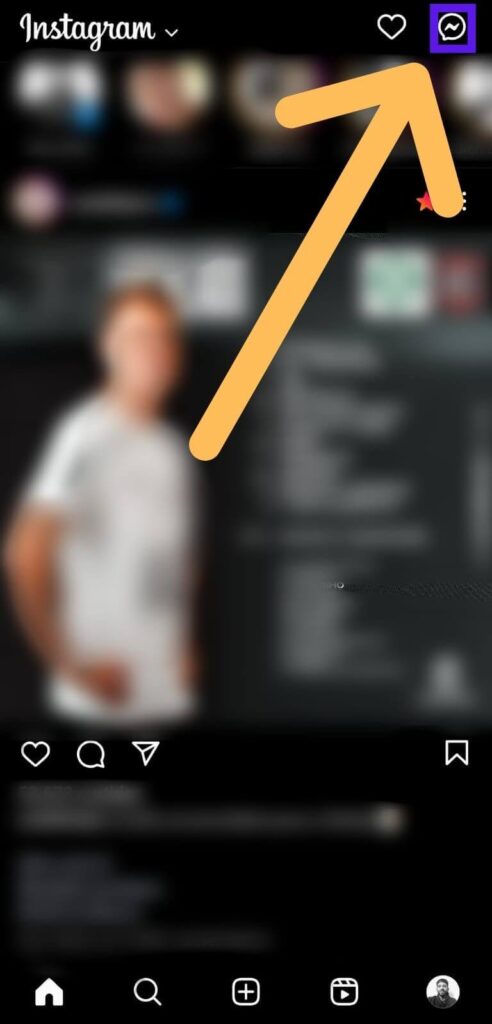 Tela do aplicativo Instagram botão bate papo mensager