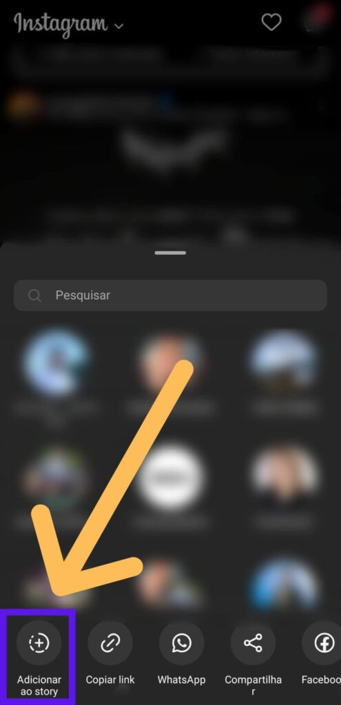 Tela do aplicativo Instagram botão icone adicionar ao story