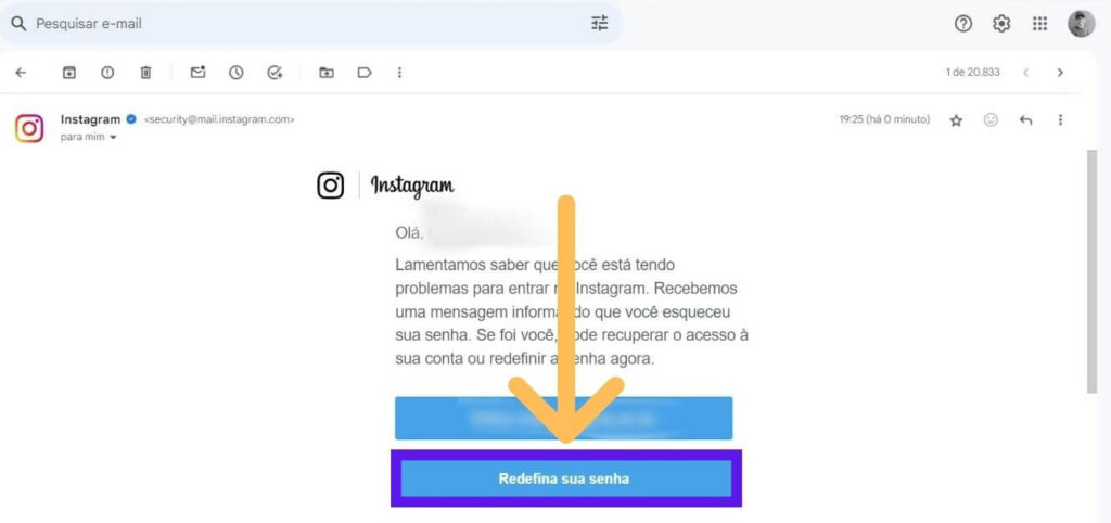 Tela do computador email botão redefinir a senha