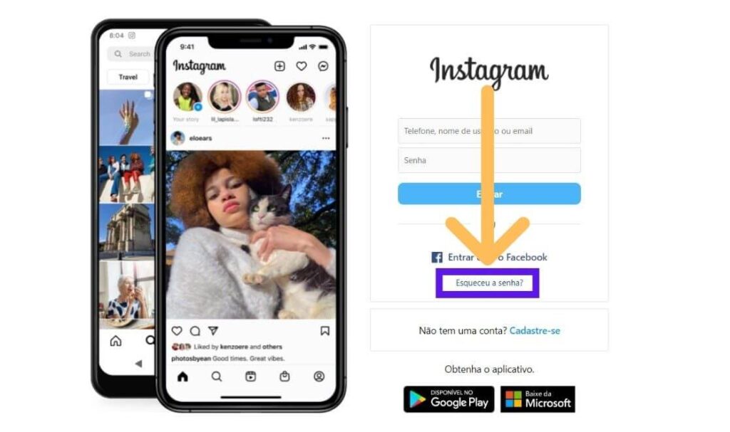 Tela do computador site Instagram botão esqueceu a senha