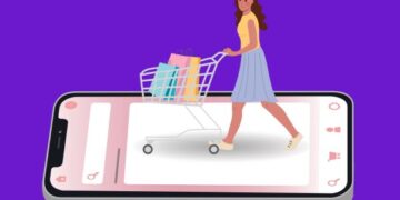 Desenho representativo de cliente passeando por loja online feminina no Instagram