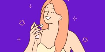 Desenho representativo de mulher passando perfume comprado em loja que conheceu no Instagram