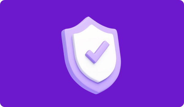 Símbolo de certo em fundo roxo simbolizando a maneira correta para se comprar seguidores