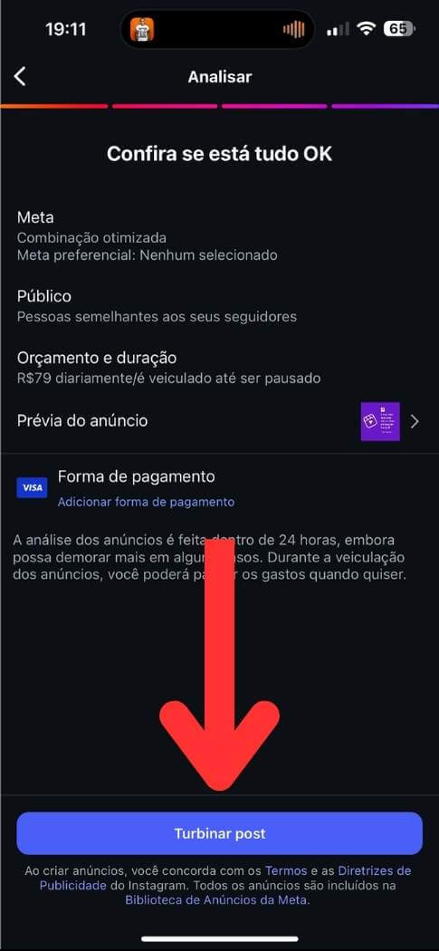 Imagem com seta apontando para baixo direcionando para turbinar post com seguidores reais e brasileiros