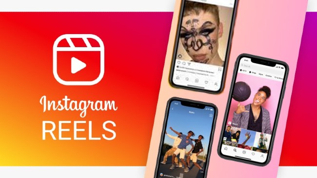 logo instagram reels com tres celulares